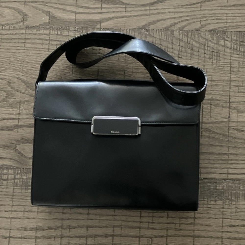 PRADA Vitelli Borsa In Pelle Leather Shoulder Bag Black Small Cross Body Italy - Picture 5 of 16